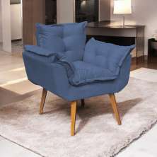 Poltrona Decorativa Para Sala Recepção Manicure Confortável Alice Suede Azul Marinho Pés Trapézio