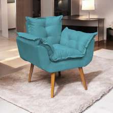 Poltrona Decorativa Para Sala Recepção Manicure Confortável Alice Suede Azul Turquesa Pés Trapézio
