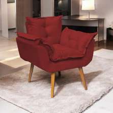 Poltrona Decorativa Para Sala Recepção Manicure Confortável Alice Suede Bordô Pés Trapézio
