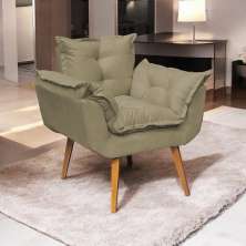 Poltrona Decorativa Para Sala Recepção Manicure Confortável Alice Suede Nude Pés Trapézio