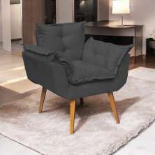 Poltrona Decorativa Para Sala Recepção Manicure Confortável Alice Suede Preto Pés Trapézio