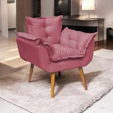 Poltrona Decorativa Para Sala Recepção Manicure Confortável Alice Suede Rosê Pés Trapézio