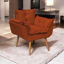 Poltrona Decorativa Para Sala Recepção Manicure Confortável Alice Suede Terracota Pés Trapézio