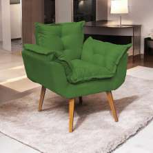 Poltrona Decorativa Para Sala Recepção Manicure Confortável Alice Suede Verde Pés Trapézio