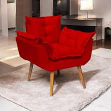 Poltrona Decorativa Para Sala Recepção Manicure Confortável Alice Suede Vermelho Pés Trapézio
