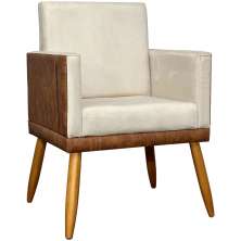 Poltrona Decorativa Para Sala Recepção Manicure Consultório Cadeira Lis Corino Peroba e Suede Bege