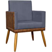 Poltrona Decorativa Para Sala Recepção Manicure Consultório Cadeira Lis Corino Peroba e Suede Cinza