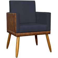 Poltrona Decorativa Para Sala Recepção Manicure Consultório Cadeira Lis Corino Peroba e Suede Preto