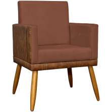 Poltrona Decorativa Para Sala Recepção Manicure Consultório Cadeira Lis Corino Peroba e Suede Terracota
