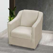 Poltrona Decorativa Para Sala Recepção Manicure Consultório Suede Bege Pés Plástico Cromado