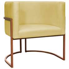 Poltrona Decorativa Para Sala Recepção Manicure Escritório Luna Suede Amarelo Base de Ferro Bronze