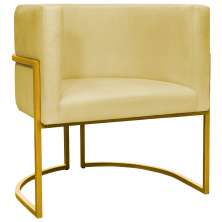 Poltrona Decorativa Para Sala Recepção Manicure Escritório Luna Suede Amarelo Base de Ferro Dourado