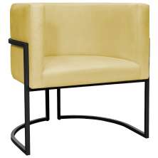 Poltrona Decorativa Para Sala Recepção Manicure Escritório Luna Suede Amarelo Base de Ferro Preto