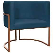 Poltrona Decorativa Para Sala Recepção Manicure Escritório Luna Suede Azul Marinho Base de Ferro Bronze