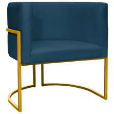 Poltrona Decorativa Para Sala Recepção Manicure Escritório Luna Suede Azul Marinho Base de Ferro Dourado