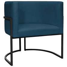 Poltrona Decorativa Para Sala Recepção Manicure Escritório Luna Suede Azul Marinho Base de Ferro Preto