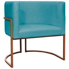 Poltrona Decorativa Para Sala Recepção Manicure Escritório Luna Suede Azul Turquesa Base de Ferro Bronze