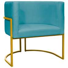 Poltrona Decorativa Para Sala Recepção Manicure Escritório Luna Suede Azul Turquesa Base de Ferro Dourado