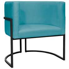 Poltrona Decorativa Para Sala Recepção Manicure Escritório Luna Suede Azul Turquesa Base de Ferro Preto