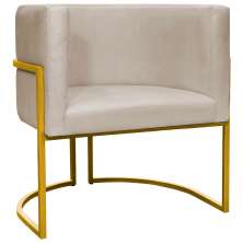 Poltrona Decorativa Para Sala Recepção Manicure Escritório Luna Suede Bege Base de Ferro Dourado