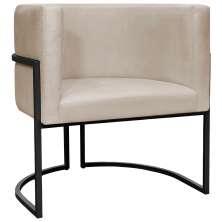 Poltrona Decorativa Para Sala Recepção Manicure Escritório Luna Suede Bege Base de Ferro Preto