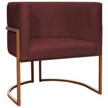 Poltrona Decorativa Para Sala Recepção Manicure Escritório Luna Suede Bordô Base de Ferro Bronze