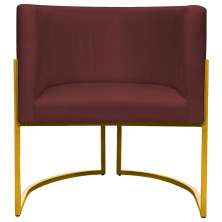 Poltrona Decorativa Para Sala Recepção Manicure Escritório Luna Suede Bordô Base de Ferro Dourado