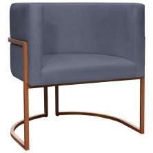 Poltrona Decorativa Para Sala Recepção Manicure Escritório Luna Suede Cinza Base de Ferro Bronze