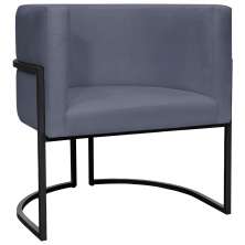 Poltrona Decorativa Para Sala Recepção Manicure Escritório Luna Suede Cinza Base de Ferro Preto