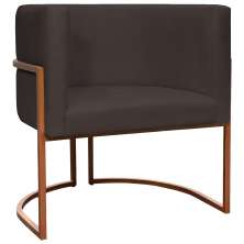 Poltrona Decorativa Para Sala Recepção Manicure Escritório Luna Suede Marrom Base de Ferro Bronze