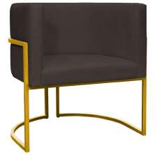 Poltrona Decorativa Para Sala Recepção Manicure Escritório Luna Suede Marrom Base de Ferro Dourado