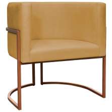 Poltrona Decorativa Para Sala Recepção Manicure Escritório Luna Suede Mostarda Base de Ferro Bronze