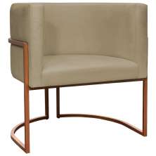 Poltrona Decorativa Para Sala Recepção Manicure Escritório Luna Suede Nude Base de Ferro Bronze