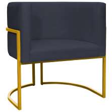 Poltrona Decorativa Para Sala Recepção Manicure Escritório Luna Suede Preto Base de Ferro Dourado