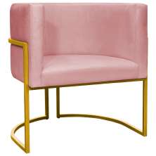 Poltrona Decorativa Para Sala Recepção Manicure Escritório Luna Suede Rosê Base de Ferro Dourado