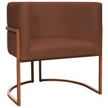 Poltrona Decorativa Para Sala Recepção Manicure Escritório Luna Suede Terracota Base de Ferro Bronze
