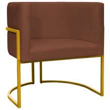 Poltrona Decorativa Para Sala Recepção Manicure Escritório Luna Suede Terracota Base de Ferro Dourado