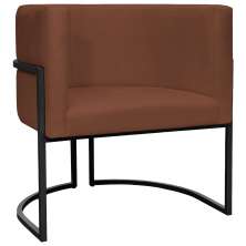 Poltrona Decorativa Para Sala Recepção Manicure Escritório Luna Suede Terracota Base de Ferro Preto