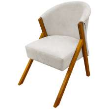 Poltrona Decorativa Para Sala Recepção You Bouclé Premium Bege Braça Amadeirada