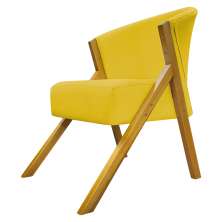Poltrona Decorativa Para Sala Recepção You Suede Amarelo Braça Amadeirada