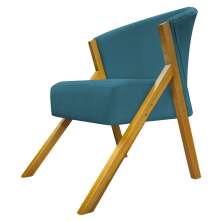 Poltrona Decorativa Para Sala Recepção You Suede Azul Marinho Braça Amadeirada