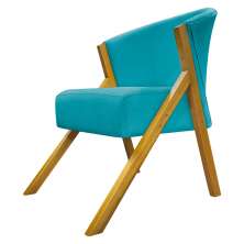 Poltrona Decorativa Para Sala Recepção You Suede Azul Turquesa Braça Amadeirada
