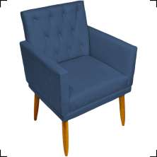 Poltrona Decorativa Para Sala, Escritório, Nina Com Base E Capitonê Suede Azul Marinho Pé Castanho - Clique E Decore