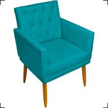 Poltrona Decorativa Para Sala, Escritório, Nina Com Base E Capitonê Suede Azul Turquesa Pé Castanho - Clique E Decore