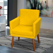 Poltrona Decorativa Para Sala, Escritório, Recepção Beatriz Com Base Suede Amarelo Pé Castanho - Clique E Decore