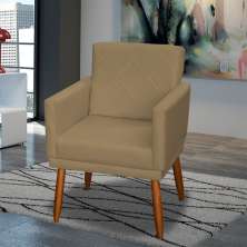 Poltrona Decorativa Para Sala, Escritório, Recepção Beatriz Com Base Suede Nude Pé Castanho - Clique E Decore