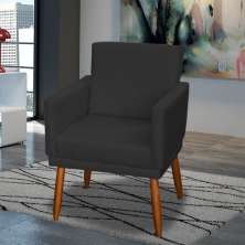 Poltrona Decorativa Para Sala, Escritório, Recepção Beatriz Com Base Suede Preto Pé Castanho - Clique E Decore