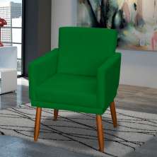 Poltrona Decorativa Para Sala, Escritório, Recepção Beatriz Com Base Suede Verde Pé Castanho - Clique E Decore
