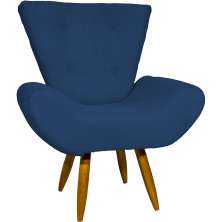 Poltrona Decorativa Para Sala, Escritório, Recepção Emilia Suede Azul Marinho Pé Castanho - Clique E Decore