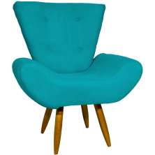 Poltrona Decorativa Para Sala, Escritório, Recepção Emilia Suede Azul Turquesa Pé Castanho - Clique E Decore